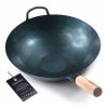 Beavatott (azonnal használható) kézzel kalapált lapos aljú 35 cm-es wok serpenyő