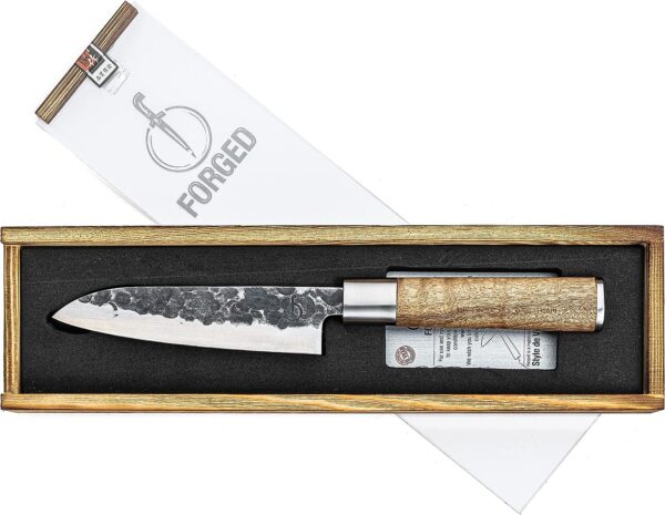 Forged VG10 gyökérfa nyelű Santoku kés díszdobozban